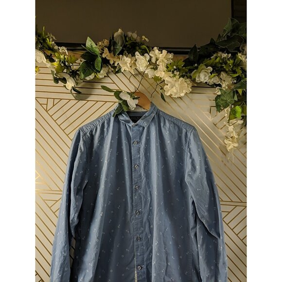 ZARA MAN Men's Anchor Print Pattern Slim Fit Button Up Long Sleeve Size XL - Picture 2 of 8